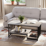 Masigle Coffee Table, 2-Tier Coffee Table with Storage, 39.4" Farmhouse Wooden Center Table, Easy to Assemble, for Living Room, Wash Gray