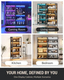 Glass Display Cabinet with Doors, 4-Tier Display Case with Adjustable Shelves