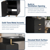 Techni Mobili 57"W Computer Desk w/ 3 Drawers & Storage Cabinet, Black/Gold