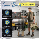 Rush Creek Creations 16-Rod Round Fishing Rod Holder for Garage, 360° Access Fishing Pole Holder for Fishing Rods, Reels, and Gear, Securely Holds 16 Rods, Barnwood