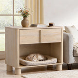 Nightstand Set of 2, 27" Wide Natural Wood Grain Bedside Tables with Drawer and Open Shelf, Modern Curved End Tables with Rounded Body and Cylindrical Legs for Bedroom,Natural Wood