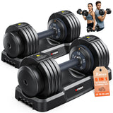XDDIAS Adjustable Dumbbell Set of 2, 25/55/80LB Dumbbell Set-Fast Adjust Weights Set, 5/10/16 in 1 Free Weights Dumbbells Set with Anti-Slip Metal Handle, Compact Size (Black-55LB-2pcs)