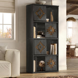 nesture. Bookcase & Bookshelf Set of 2 with Movable Bookends, 4-Tier Open Storage Shelves, Beveled Gliding Doors, Large Wooden Display Cabinet for Living Room, Home Office, Bedroom, Black
