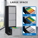 BYNSOE 4 Drawer File Cabinet with Lock Metal Vertical Filing Cabinet Office Home Lateral File Cabinet for A4 Legal/Letter Size,Assembly Required
