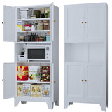 XIUSVON 69" Tall Metal Pantry Cabinet with Microwave Stand,Microwave Storage Cabinet with 4 Doors & 3 Adjustable Shelves for Kitchen (4doors-White, 13.78" D x 27.54" W x 68.9" H)