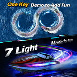 RC Boat for Kids Adults, Fast Remote Control Boat for Pool, Lakes with 7 LED Lights Mode,Self-Righting,30+KPH,Water Cooling,Fully Waterproof Hull,Demo,Rechargeable Battery,2.4GHz RC Boats Summer Toys