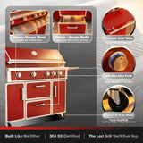 RENDGO NG 4 Cast Burners Outdoor Kitchen Grill Island, 99,000 BTU, Red Painting