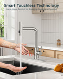 FORIOUS Touchless Waterfall Kitchen Faucets, Brushed Nickel Kitchen Sink Faucet with Pull Down Sprayer, Stainless Steel Modern Contemporary Kitchen Faucet Hands-Free for Laundry Bar Rv Farmhouse