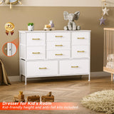 YILQQPER Wide Dresser for Bedroom TV Stand Entertainment Center with Large Chest of 9 Drawers for 50'' TV with Leather Front, Metal Handles for Closet, Entryway, Living Room, Glacier White