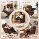 Criss Cross Office Chair with Foot Rest, Big and Tall Desk Chair with Flip Armrests for Pets & Cross Legged Sitting, Comfy Executive Ergonomic Office Reclining Computer Gaming Vanity Chair, Brown