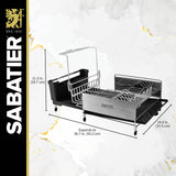 Sabatier Expandable Stainless Steel Dish Rack with Rust-Resistant Soft Coated Wires and Bi-Directional Spout, with Utensil Caddy and Removable Stemware Holder