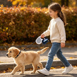 Cute Dog Poop Bag Holder with Hook-and-Loop Attachment, Double Layer Fabric Waste Bag Dispenser for Leashes, Includes Starter Roll for Easy Pet Cleanup (Navy Blue)