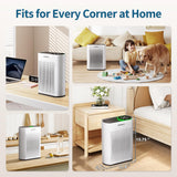 Air Purifier for Large Room, Cleans 2,400 ft² in 30 Mins, 3-Stage True HEPA, 360° Airflow, Large Touch Display Control, Real-Time Air Quality (PM2.5) Display, Ultra-Quiet 20dB Sleep Mode, HAP602 White