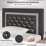 BarnFurin Twin Bed Frame with Diamond Tufted Headboard, Faux Leather Upholstered Bed with Wooden Slats Support, No Box Spring Needed, Mattress Foundation, Easy Assembly, Grey