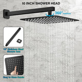FPXRNG Black Shower Faucet Set, Rainfall Shower System with Square Shower Head and Handle Set, Wall Mounted Shower Fixtures, Full Metal Trim Repair Kit 10 inch Matte Black (With Shower Valve)