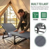 Mopaicot Folding Camping Cot for Adults, Adjustable 4-Position Reclining Chair with Mattress and Pillow, Lounge Chair Camp Cots Bed for Sleeping, Travel, Garden, Pool, or Office Nap (Gray)