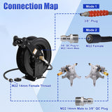 FIXFANS High Pressure Washer Hose Reel for Water/Air/Oil, 3/8" X 50 FT Steel Dual Arm Auto-Retractable Power Wash Hose Reel, Heavy Duty Hose Reel 4000 PSI