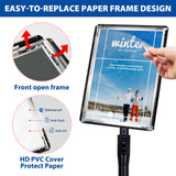 VAIIGO 6Packs 11x17 Inch Adjustable Pedestal Poster Sign Stand, Heavy Duty Floor Standing Sign Holder Stand Aluminum Snap Open Frame for Vertical and Horizontal View Sign Displayed(Black)