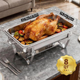 Jacgood 4 Pack 8QT Stainless Steel Chafing Dishes for Buffet, Foldable Frame Food Warmers with Full Size Pan Ideal for Catering, Weddings, Christmas Parties, Event Serving Supplies