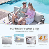 UDPATIO Aluminum Outdoor Patio Furniture Set Faux Wood Grain 6 Pcs Beige
