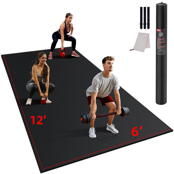 GymCope Large Exercise Mat for Home Workout,12‘x6’/10'x6'/9'x6'/8'x6'/7'x5'/6'x4' (7mm) Extra Thick Workout Mat, High-Density Gym Mat for Cardio, Jump Rope, MMA, Weights (Shoe-Friendly) GymCope