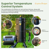 Captiva Designs Charcoal Vertical Smoker Grill and Offset Smoker Grill Combo, Extra Large Outdoor Barrel BBQ Meat Smoker