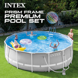 INTEX 26725EH Prism Frame Premium Above Ground Swimming Pool Set: 15ft x 48in – Includes 1000 GPH Cartridge Filter Pump – Removable Ladder – Pool Cover – Ground Cloth