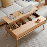 WuerQi 47.24" Lift Top Solid Wood Coffee Table with Storage Drawers & Hidden Compartment, Natural Wood Coffee Table for Living Room, Large Pop-Up Center Table for Home Office, Easy Assembly