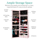 Best Choice Products Freestanding Jewelry Armoire Cabinet, Full Length Standing Mirror, Lockable Makeup Storage Organizer, w/Velvet Lining, 3 Angles, Lock, Accessory Pouch, 5 Shelves - Dusty Pink