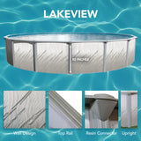 Puri Tech 15' x 52" Lakeview Above Ground Swimming Pool Set with Liner, Filtration System, Skimmer, Ladder, Liner Pad, and Pool Cove for Complete Backyard Swimming Pool Setup
