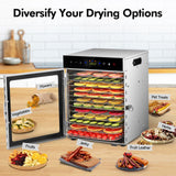 Food Dehydrator Machine 12 Stainless Steel Trays 1000W Meat Dehydrator for Home Use, 24H Timer & 195℉ Temperature Control Food Dryer for Jerky Fruit Herbs Mushroom Dog Treats