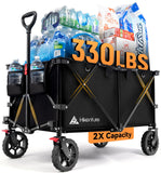 Collapsible Wagon 330LBS Capacity, 200L Extra Large Wagons Carts Foldable, Heavy Duty Folding Wagons, Black