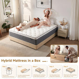 Queen Size Mattress 14 Inch, Hybrid Mattresses in a Box, Medium Firm Individual Pocket Springs Fiberglass Free Breathable and Stress-Relieving CertiPUR-US 80" x 60"