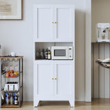 XIUSVON 69" Tall Metal Pantry Cabinet with Microwave Stand,Microwave Storage Cabinet with 4 Doors & 3 Adjustable Shelves for Kitchen (4doors-White, 13.78" D x 27.54" W x 68.9" H)