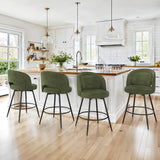 LUE BONA 26''H Swivel Bar Stools Set of 4, Counter Height Bar Stools with Backs, Lumbar Pillow and Black Metal Frames, Upholstered Modern Barstools for Kitchen Island, Chenille Farbic, Green