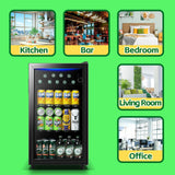 WANAI Beverage Refrigerator Cooler 3.5 Cu.Ft, 120 Can Mini Small Fridge with Glass Door LED Light and Adjustable Shelves for Soda Beer or Wine, Perfect for Home Bar Office, Black