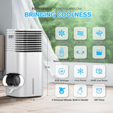 24" Windowless Portable Air Conditioner, 15H Timer & 120°Oscillation, 3-IN-1 Portable AC Unit with Remote, 2-Gal Tank, 3 Modes & 3 Speeds, Ultra-Quiet Ventless Swamp Cooler for Home Office, Snow