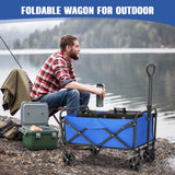 EVLIQUIL Collapsible Foldable Wagon,Wagons Carts Foldable with Wheels,Utility Grocery Folding Beach Wagon  (Lake Blue).