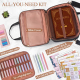 KOUDGY Bible Cover Case for Women Elegant Carrying Bag with Handles & Shoulder Strap Large Bible Storage Bag–Includes Bible Study Supplies Highlighters(Black, XL)