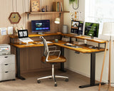 Electric L Shaped Standing Desk, 59 Inch Height Adjustable Stand Up Desk with Power Outlets ＆ Full Monitor Stand