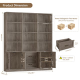 HOSTACK 71" Tall Triple Wide Bookshelf with Storage Drawers & Doors, Grey