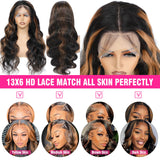 miear 13x6 HD Lace Frontal Wigs Human Hair Body Wave 1B/30 Ombre Wig 34inch