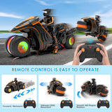 iappadore Remote Control Motorcycle with RGB Lights & Exclusive Side Glide | Ready-to-Play with 2 Batteries | 2.4GHz RC Stunt Bike Gift for Kids 5-12