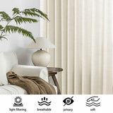 Macochico Extra Wide Natural Linen Linen Curtains Pinch Pleated for Sliding Glass Door Living Room Bedroom Light Filtering Privacy Window Treatments with Tieback, 120”Wx108”L, Beige, 1 Panel