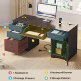 Office Desk with Lockable Drawers, Modern Computer Desk with File Drawer
