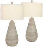 360 Lighting Julio Rustic Country Cottage Table Lamps 30" Tall Set of 2 Natural Gray Texturized Teardrop Off White Oatmeal Drum Shade for Bedroom Living Room House Bedside Nightstand Home