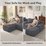 127'' Modular Boneless Couch,U Shaped Sectional Sofa for Living Room-Grey