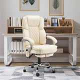 HOMREST Executive Office Chair with Footrest, 6-Point Massage Office Chair with Reclining Backrest, Heated Leather Computer Chair for Home Office(Cream)