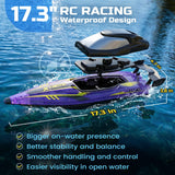 DEERC 17” Large High-Speed RC Jet Boat, Self-Righting Remote Control Boat with 9 LED Lights, 32+ KPH, 30-Min Runtime, Waterproof for Pools & Lakes, Kids & Adults