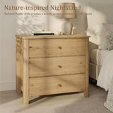 Insdq Large Oak Wood Nightstands Set of 2 with 3 Drawers, 27 Inches Tall Modern Mid Century Bedside Tables for King & Queen Beds, Sturdy Dresser Nightstands, Natural Grain